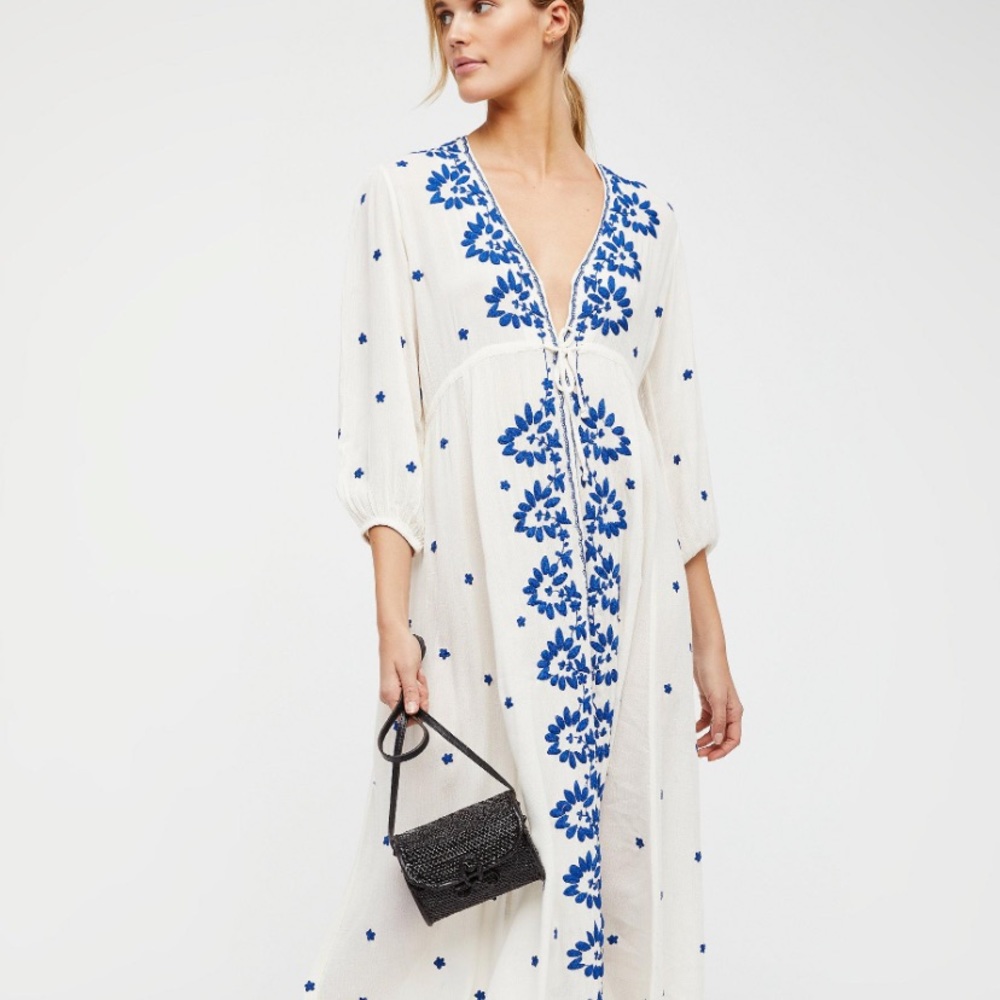 Free People Embroidered Fable Maxi B/W Floral